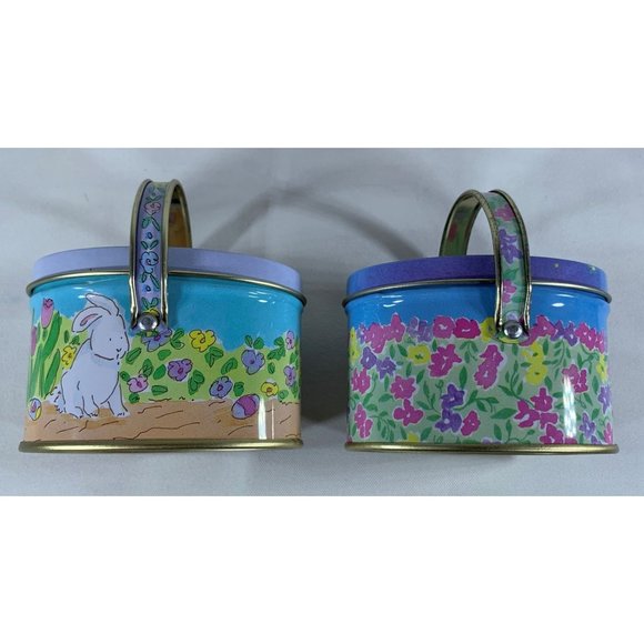 Vintage 2 Russ Berrie Easter Tins and 2 Dakin PomPom Chicks Bunny Handles 1980's - Picture 4 of 11
